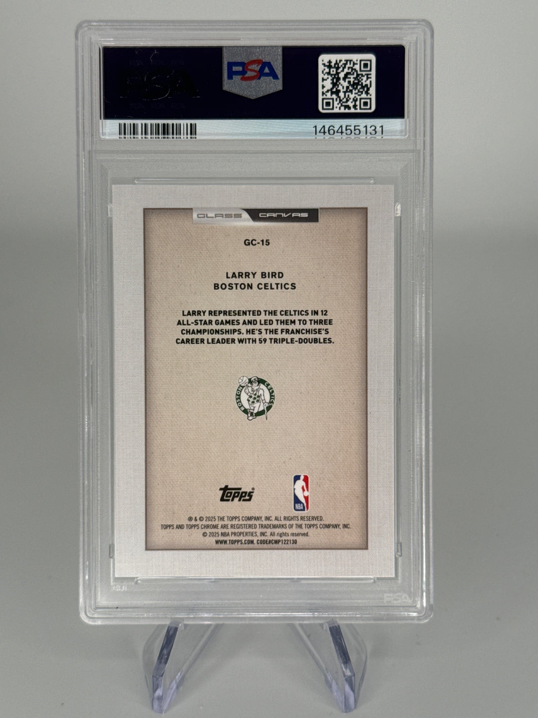 Larry Bird 2025 Topps Chrome Glass Canvas SSP Case Hit, PSA 10 Gem Mint