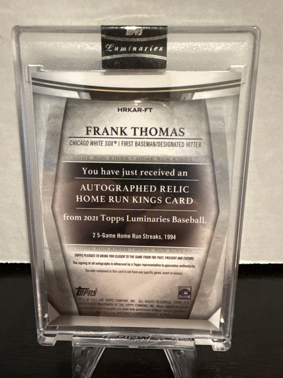 Frank Thomas 2021 Topps Luminaries Home Run Kings Auto Relic, 11/15