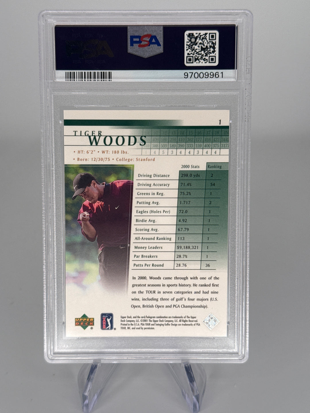 Tiger Woods 2001 Upper Deck Golf Rookie, PSA 9 Mint