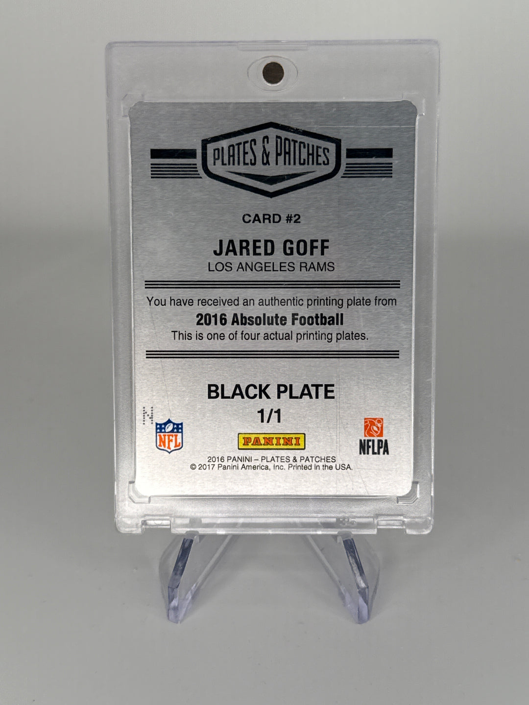 Jared Goff 2016 Panini Absolute 1 of 1 Printing Plate Rookie