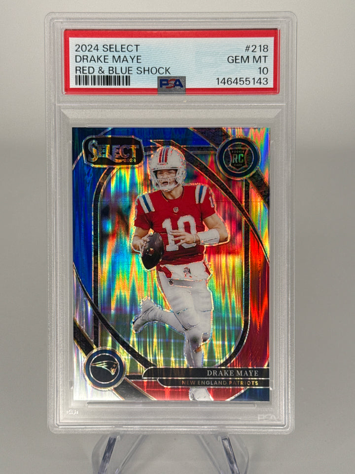 Drake Maye 2024 Panini Select Red & Blue Shock Club Level Rookie, PSA 10 Gem Mint