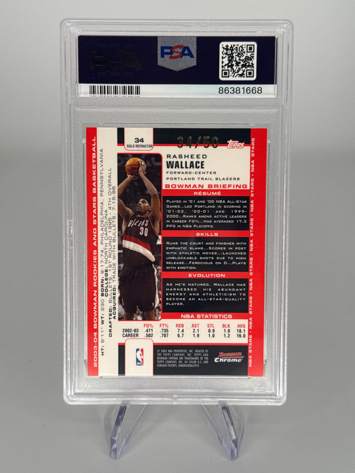 Rasheed Wallace 2003 Bowman Chrome Rookies & Stars Gold Refractor, 34/50, PSA 9 Mint