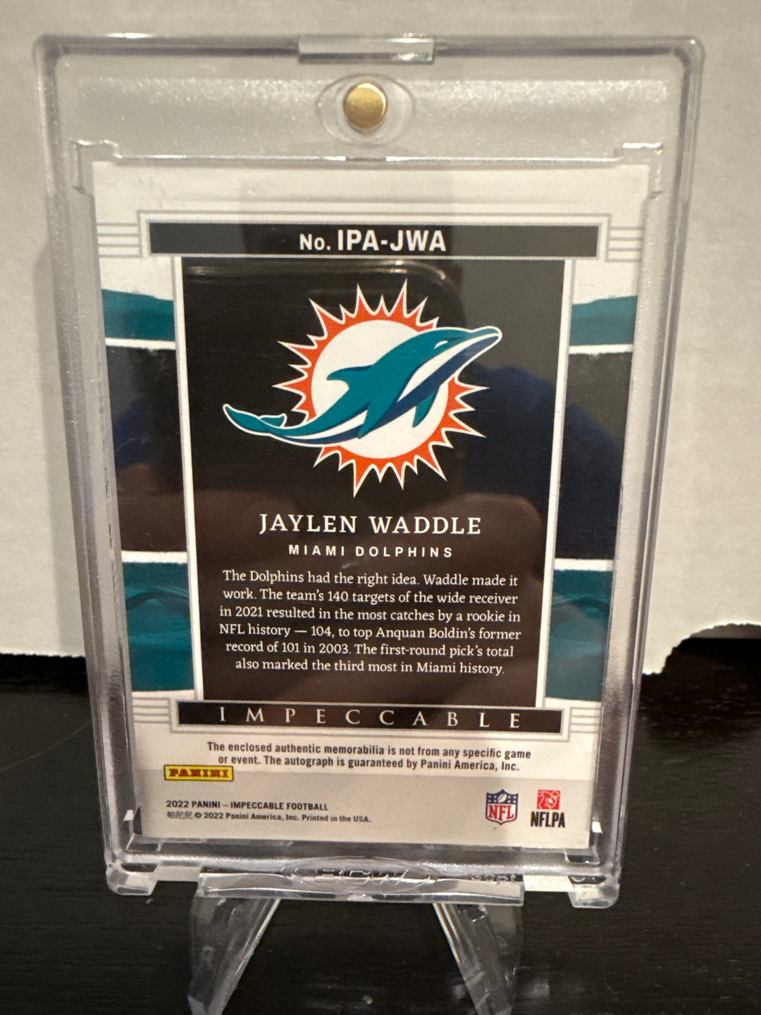 Jaylen Waddle 2022 Panini Impeccable Immense Patch Auto, 46/99