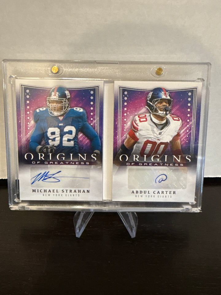 Michael Strahan/Abdul Carter 2025 Panini Origins of Greatness Dual Auto Booklet, 10/10