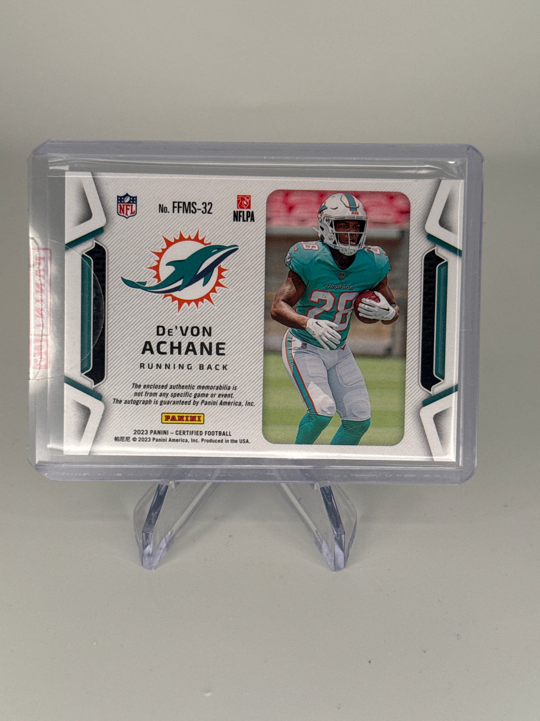 Devon Achane 2023 Panini Certified Freshman Fabric Rookie Patch Auto, 158/399
