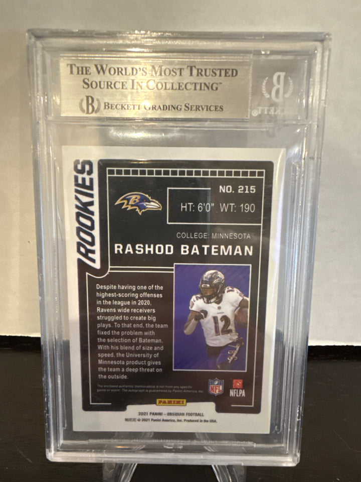 Rashod Bateman 2021 Panini Obsidian Electric Etch Purple Rookie Patch Auto, 38/40, BGS 9 Mint