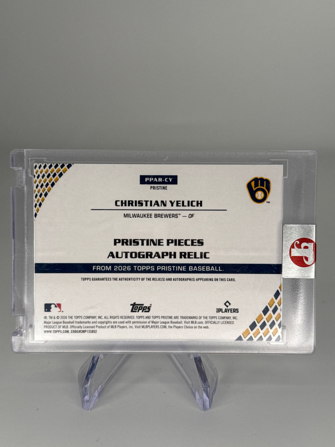 Christian Yelich 2026 Topps Pristine Pieces Auto Relic, 06/10