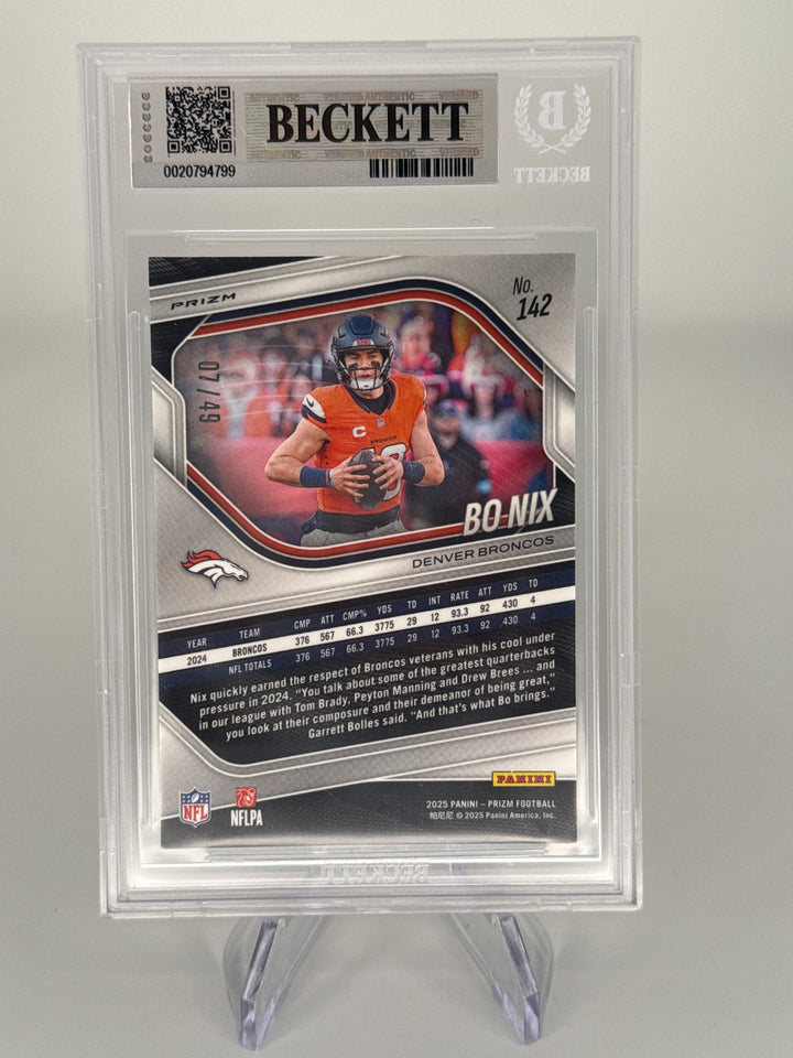 Bo Nix 2025 Panini Prizm Purple Power Prizm, 07/49, BGS 9 Mint