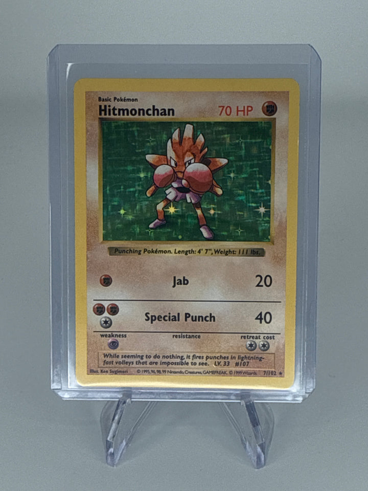 Pokemon TCG 1999 Hitmonchan Base Set Shadowless Holo, 7/102