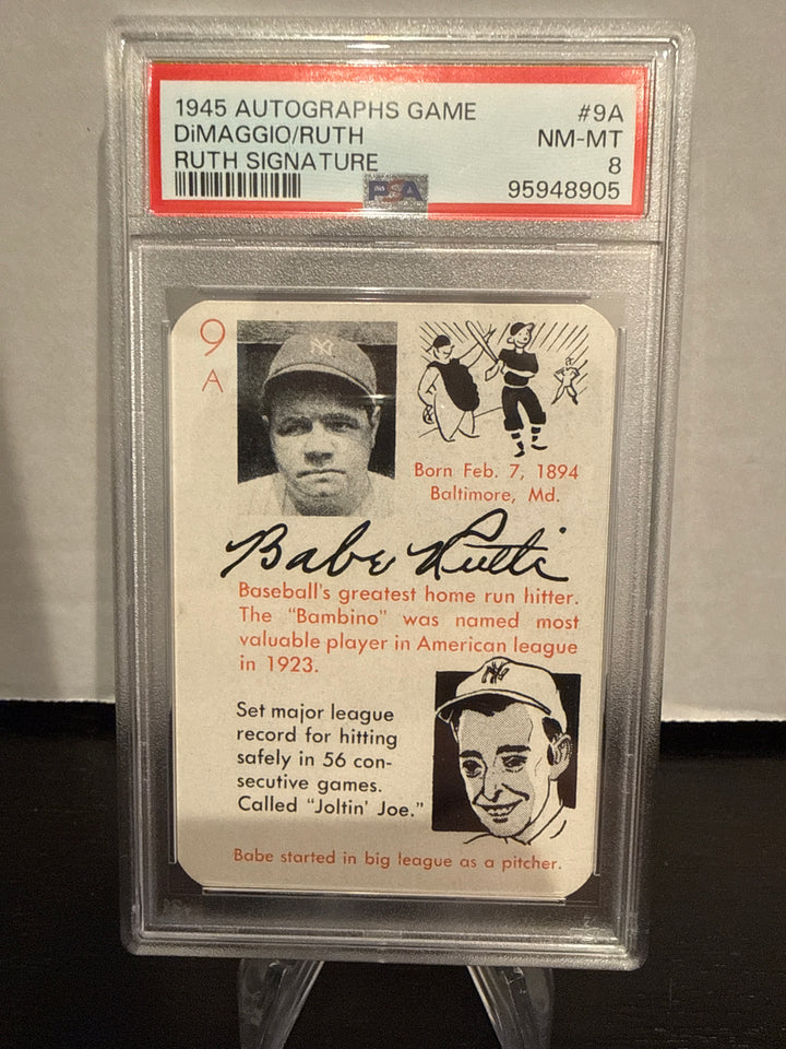 Joe Dimaggio/Babe Ruth 1945 Autographs Game Ruth Fascmile Signature, PSA 8