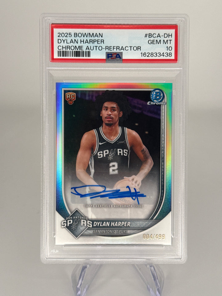 Dylan Harper 2025 Topps Chrome Rookie Refractor Auto, 004/499, PSA 10 Gem Mint