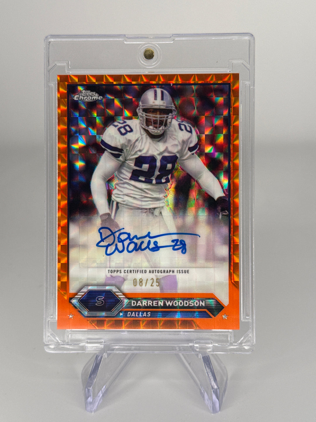 Darren Woodson 2024 Topps Chrome Orange Geometric Refractor Auto, 08/25