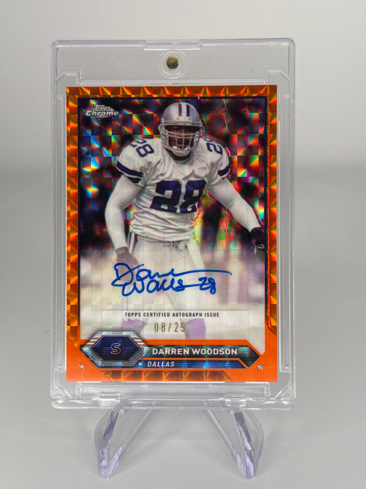 Darren Woodson 2024 Topps Chrome Orange Geometric Refractor Auto, 08/25