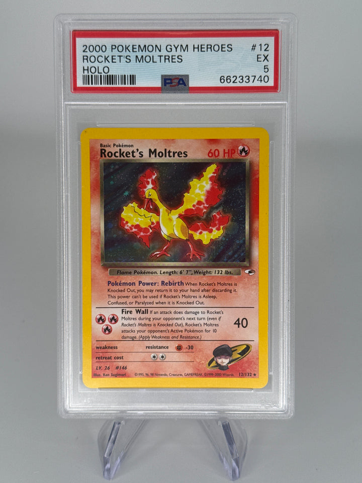 Pokemon TCG 2000 Rocket's Moltres Gym Heros Holo, 12/132, PSA 5