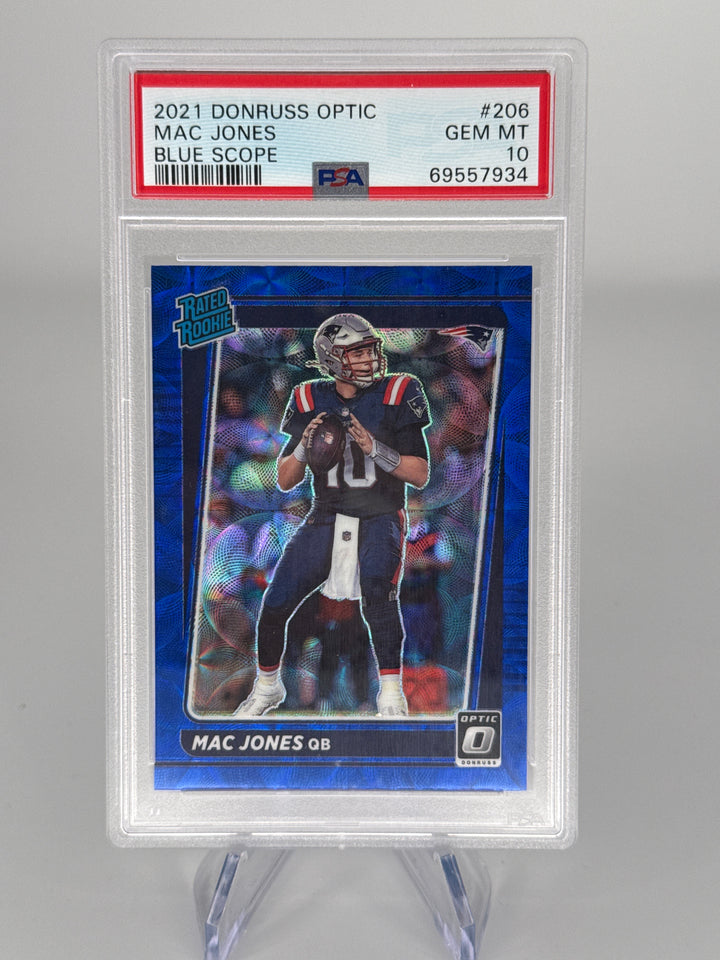 Mac Jones 2021 Panini Donruss Optic Blue Scope Rated Rookie, PSA 10 Gem Mint