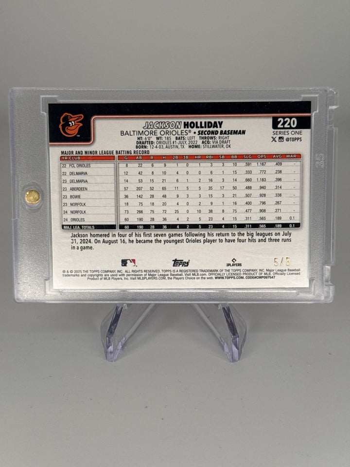 Jackson Holliday 2025 Topps Series One Red Diamante Foil Future Stars, 5/5