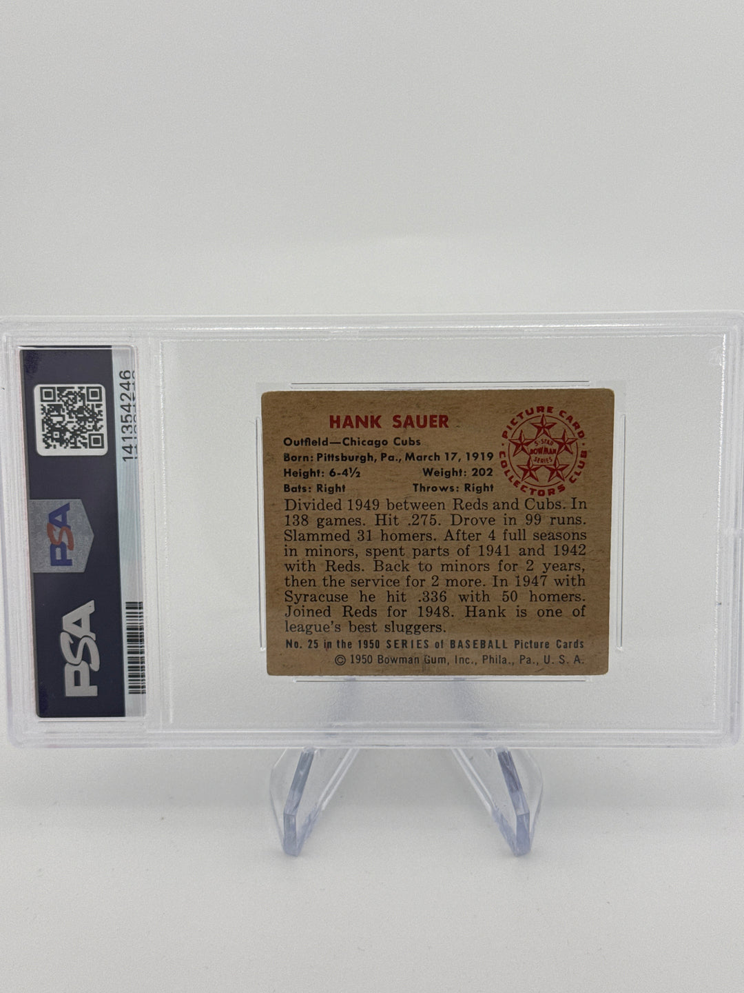 Hank Sauer 1950 Bowman, PSA 2.5
