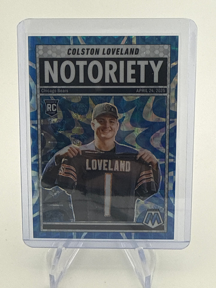 Colston Loveland 2025 Panini Mosaic Notoriety Blue Rookie, 50/99