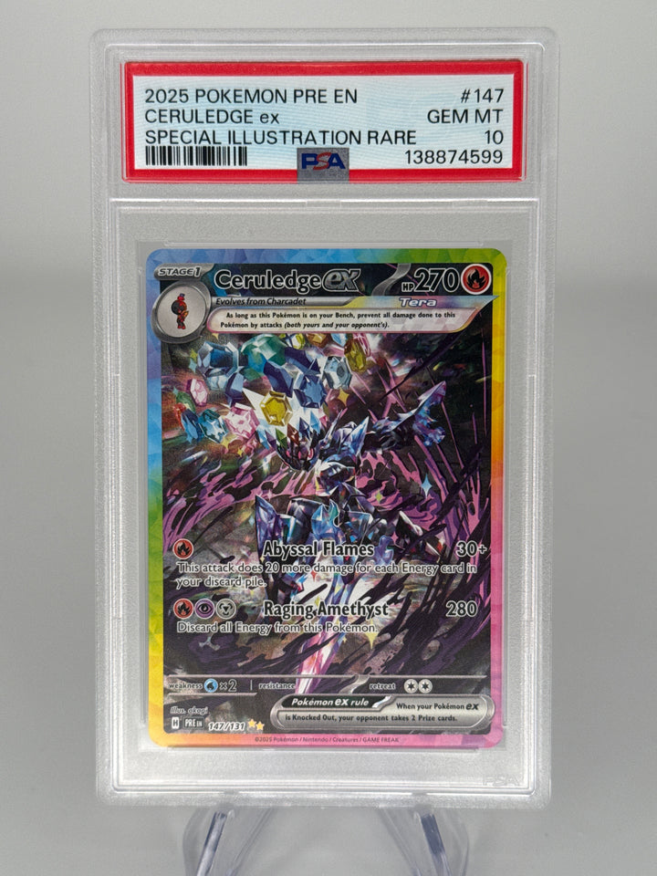 Pokemon TCG 2025 Ceruledge EX Prismatic Evolutions Special Illustration Rare, 147/131, PSA 10 Gem Mint