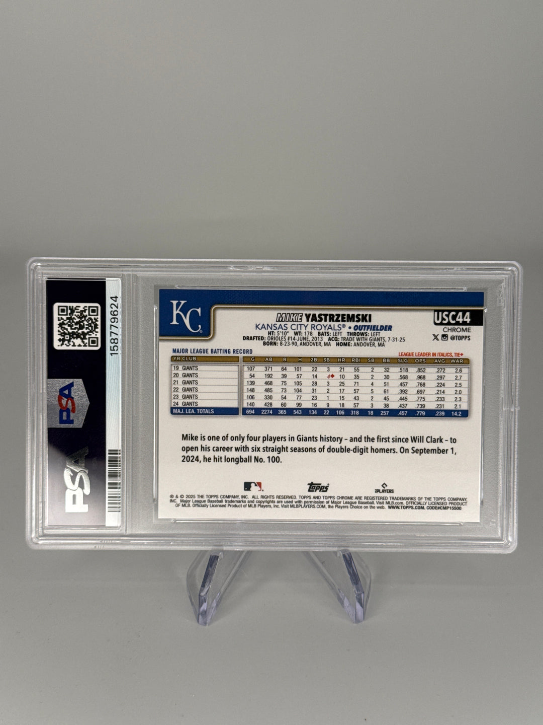 Mike Yastrzemski 2025 Topps Chrome Black Refactor, 03/10, PSA 10 Gem Mint