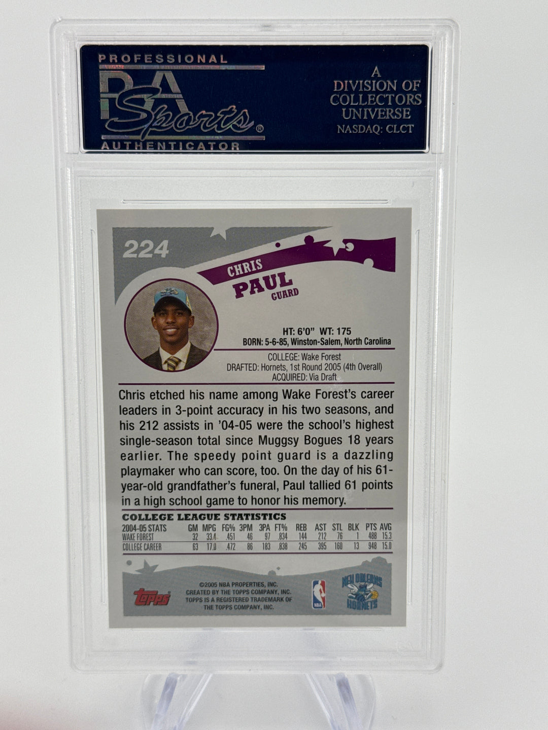 Chris Paul 2005 Topps Rookie, PSA 10 Gem Mint