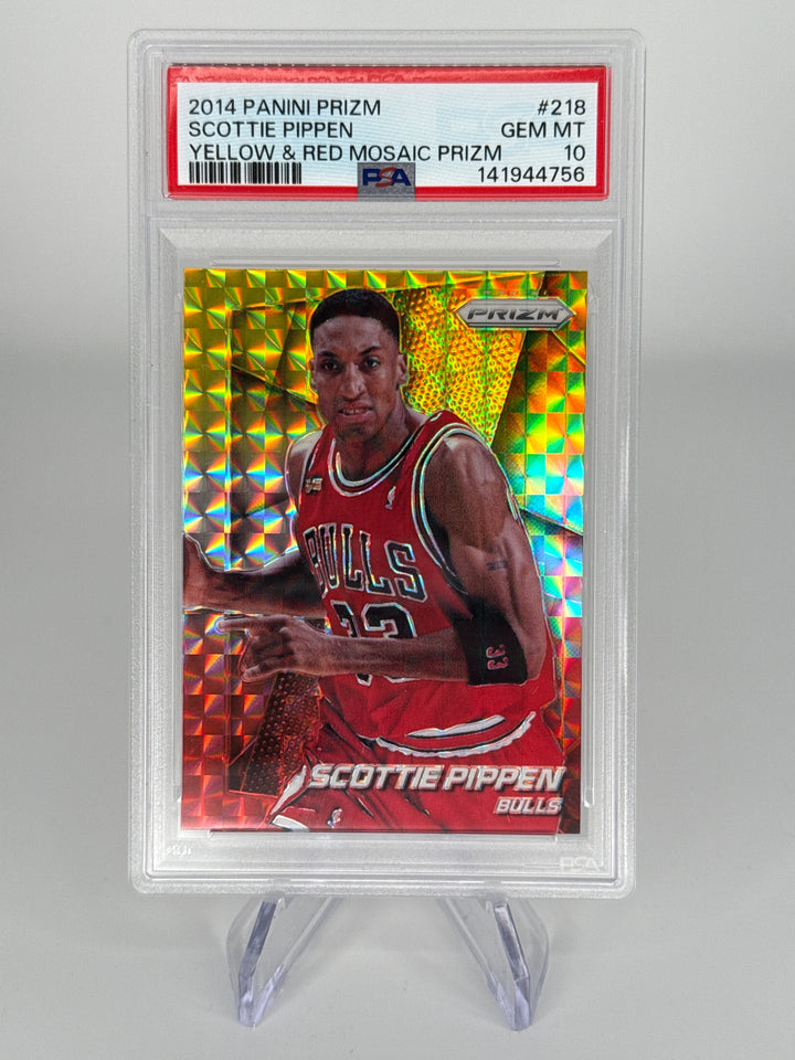 Scottie Pippen 2014 Panini Prizm Yellow & Red Mosaic Prizm, PSA 10 Gem Mint