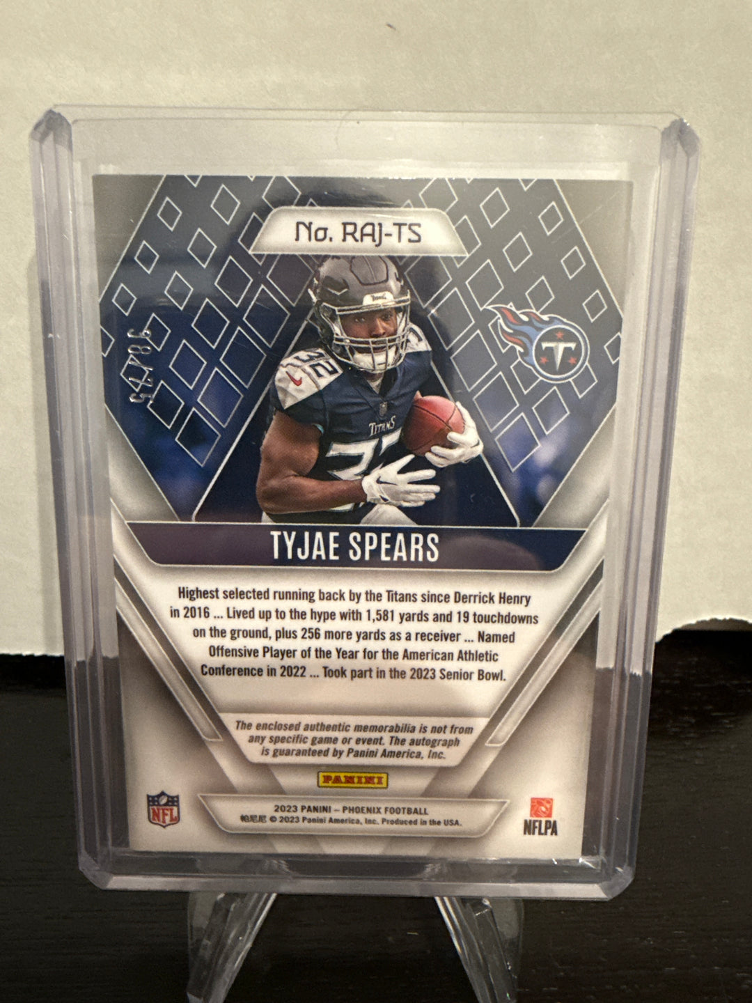 Tyjae Spears 2023 Panini Phoenix Rookie Patch Auto Yellow, 38/75