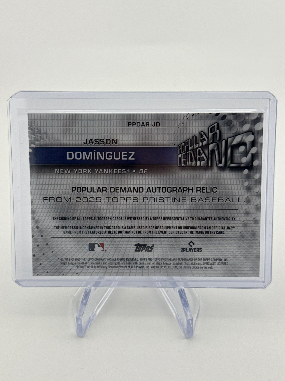 Jasson Dominguez 2025 Topps Pristine Popular Demand Auto Relic Gold Refractor, 46/50