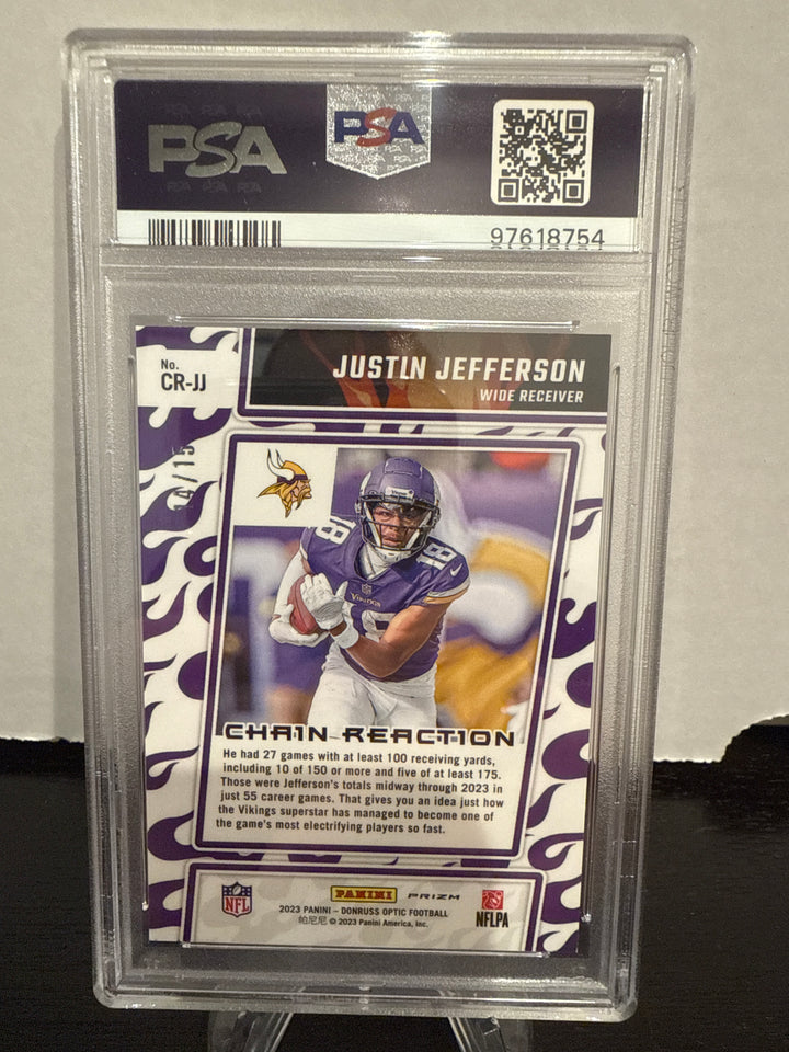 Justin Jefferson 2023 Panini Donruss Optic Chain Reaction Ice, 14/15, PSA 9 Mint