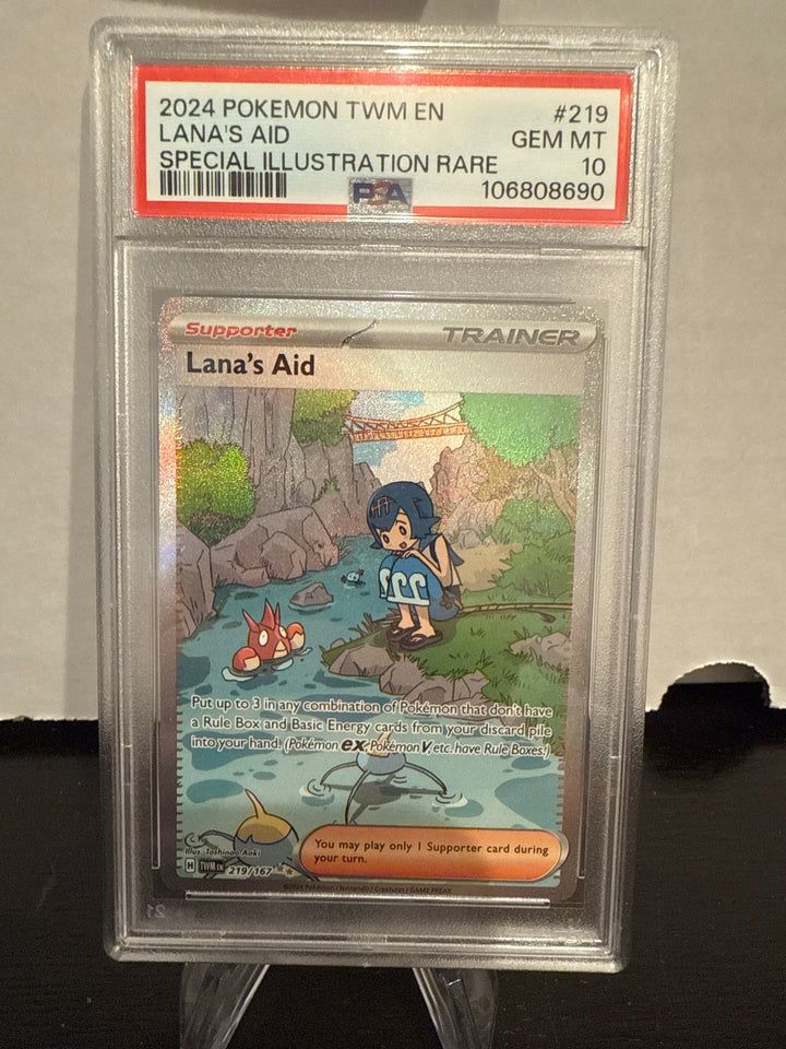 Pokémon TCG 2024 Lana's Aid Trainer Twilight Masquerade Special Illustration Rare, 219/167, PSA 10 Gem Mint