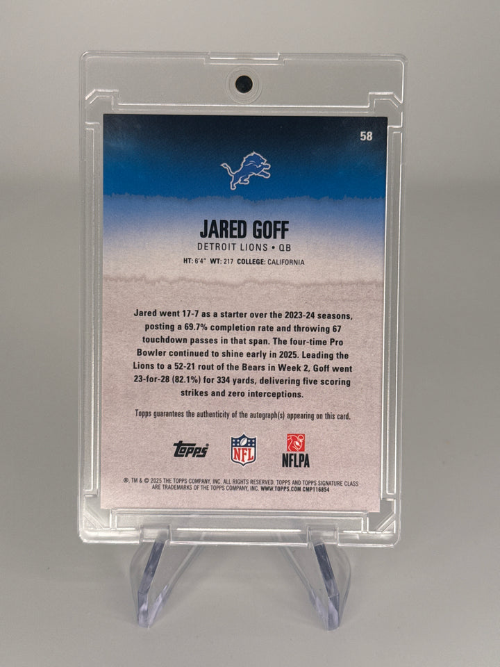 Jared Goff 2025 Topps Signature Class Silver Foil Auto, 098/275