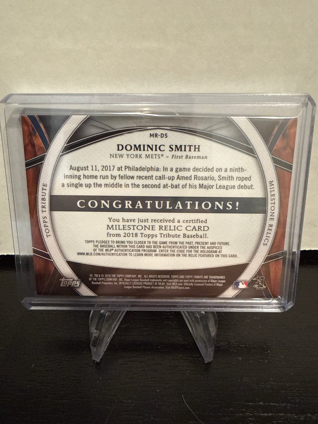 Dominic Smith 2018 Topps Tribute Milestone Relic Rookie, 02/10
