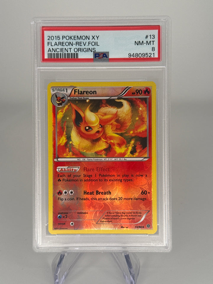 Pokemon TCG 2015 Flareon XY Ancient Origins Reverse Foil, 13/98, PSA 8