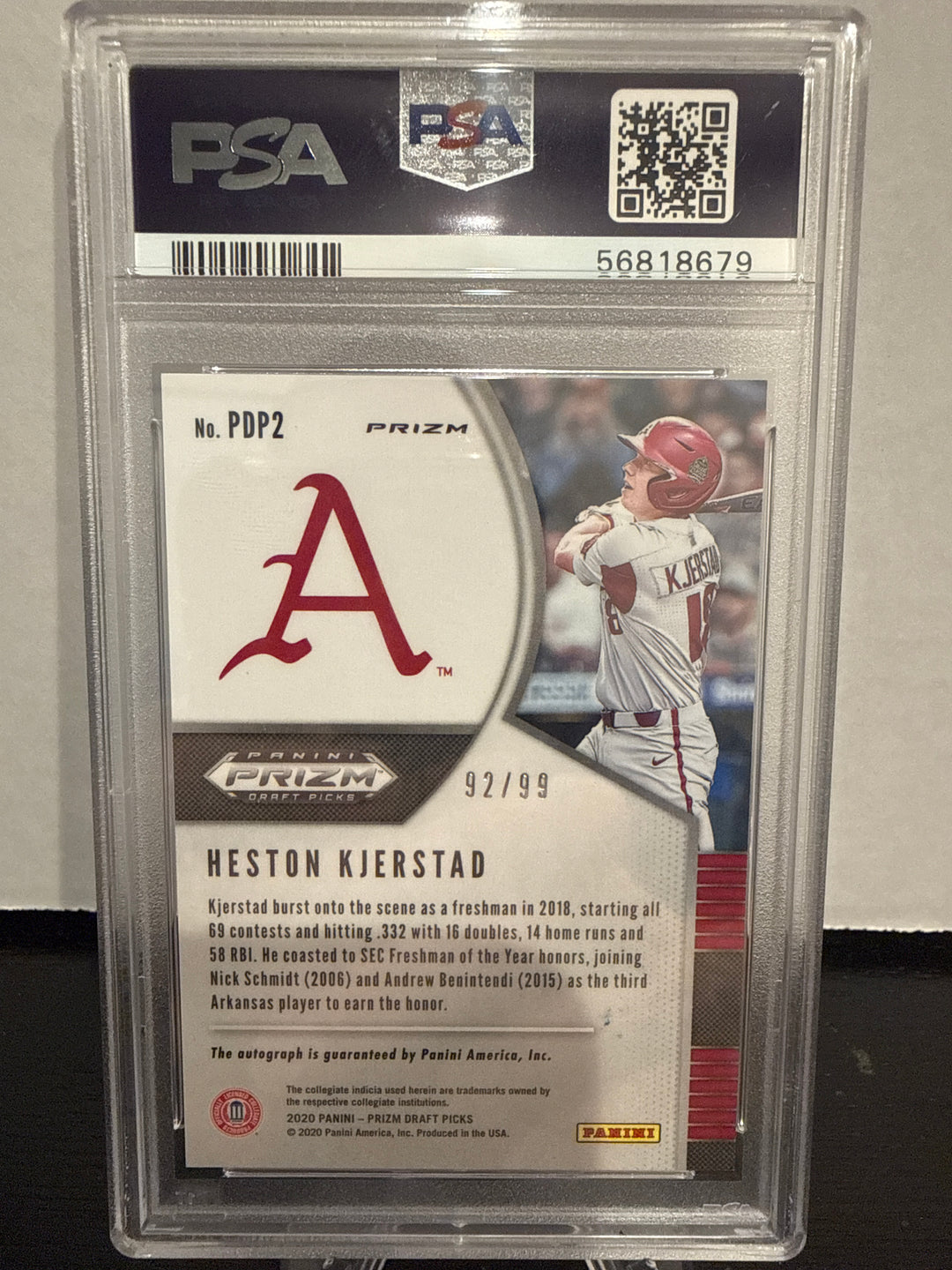 Heston Kjerstad 2020 Panini Prizm Draft Picks Red Donut Circles Auto, 92/99, PSA 10 Gem Mint