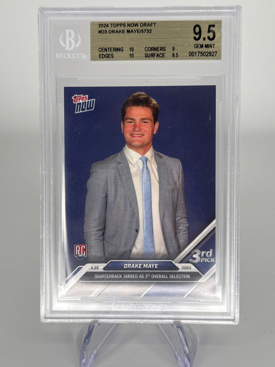Drake Maye 2024 Topps Now Draft Rookie, BGS 9.5 Gem Mint