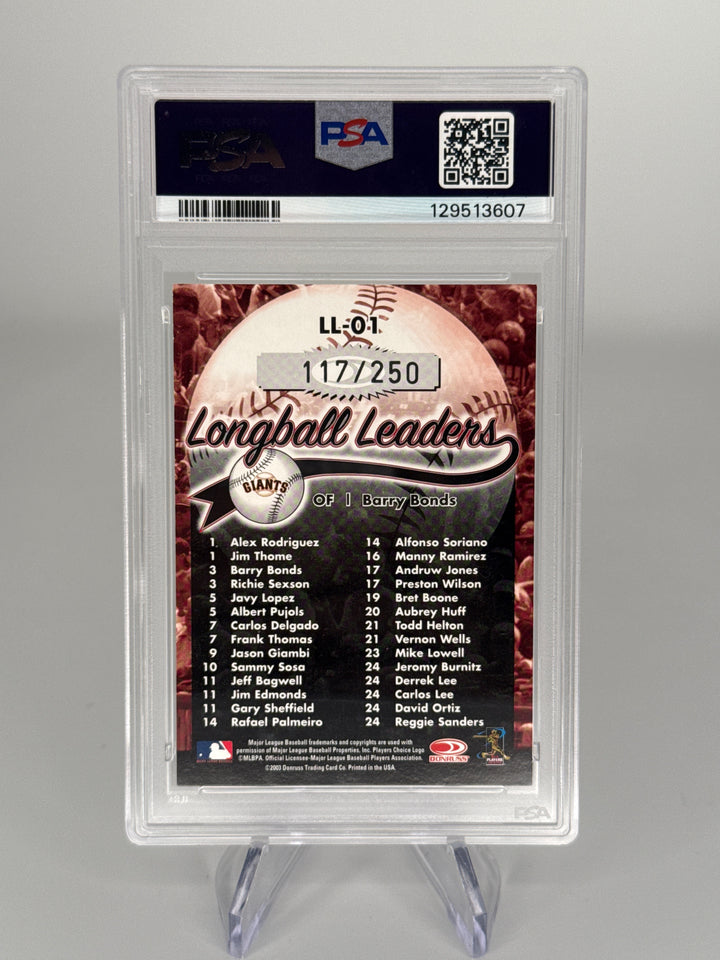 Barry Bonds 2004 Donruss Longball Leaders Black Refractor, 117/250, PSA 8