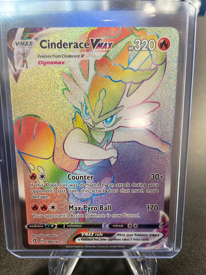 Pokemon TCG 2020 Cinderace VMax Rebel Clash Secret Rare Rainbow Holofoil, 194/192