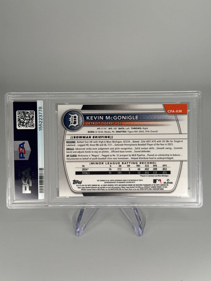 Kevin McGonigle 2025 Bowman Chrome 1st Auto, PSA 9 Mint