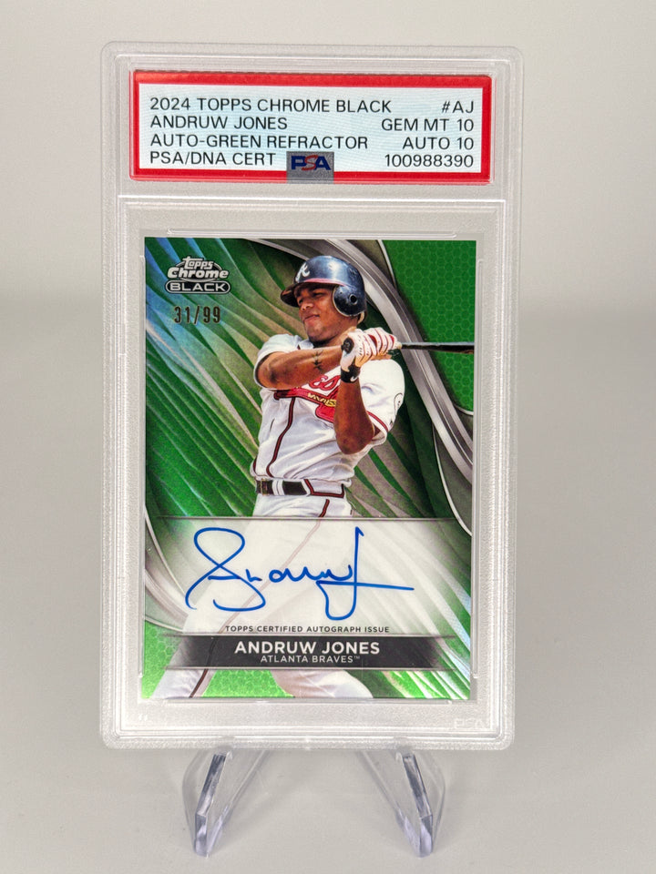 Andruw Jones 2024 Topps Chrome Black Green Refractor Auto, 31/99, PSA 10 Gem Mint, PSA 10 Auto
