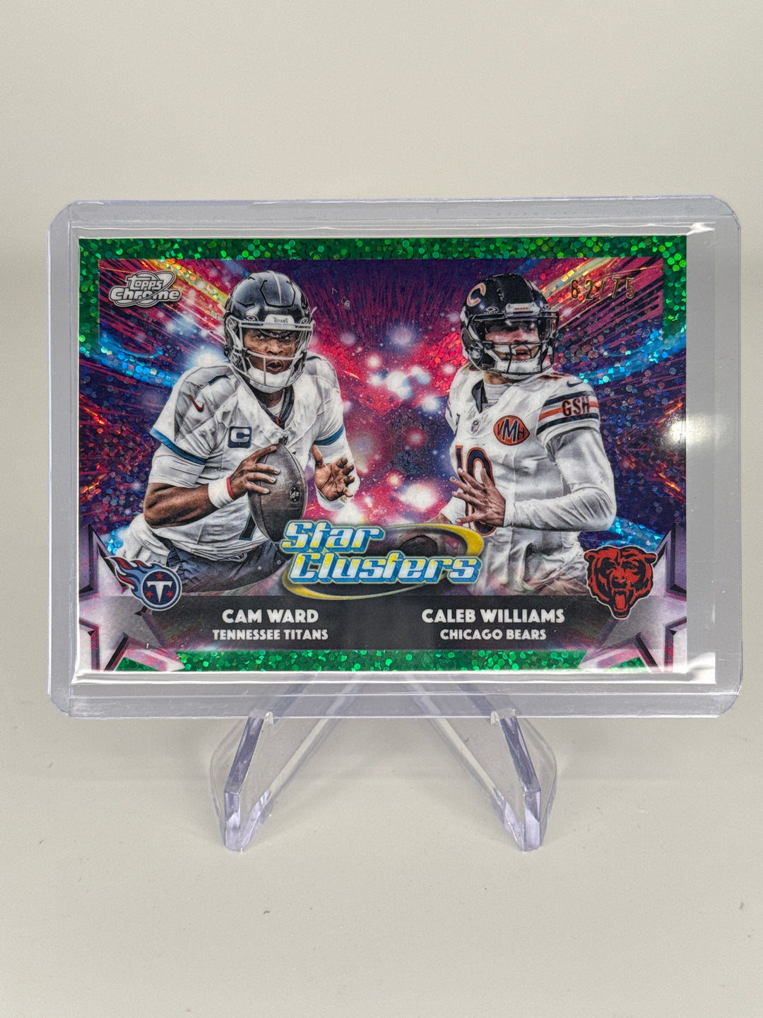 Cam Ward/Caleb Williams 2025 Topps Chrome Cosmic Star Clusters Green Refractor, 62/75