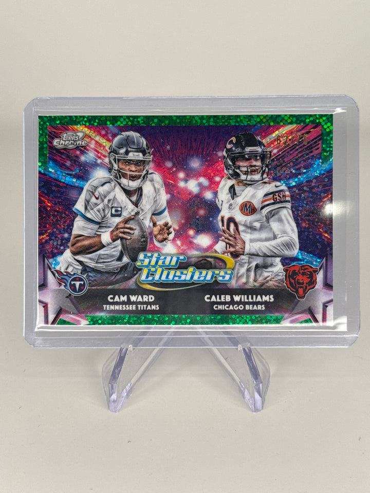 Cam Ward/Caleb Williams 2025 Topps Chrome Cosmic Star Clusters Green Refractor, 62/75