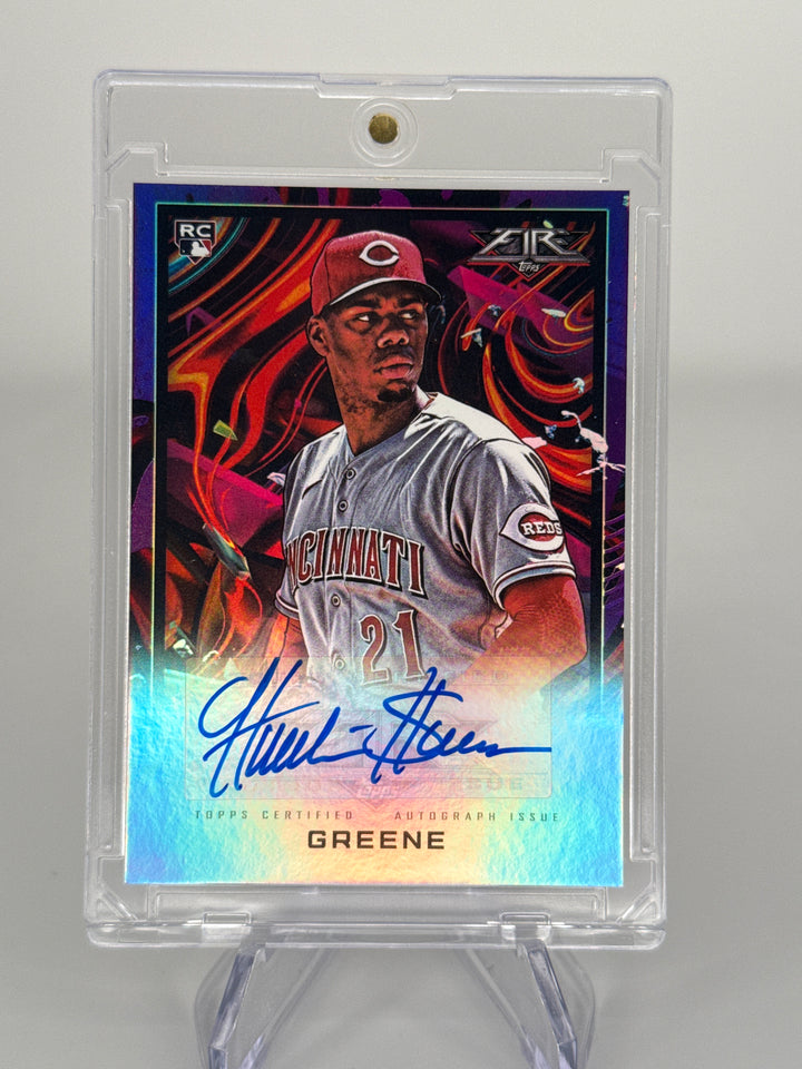 Hunter Greene 2022 Topps Fire Purple Foil Rookie Auto, 28/50