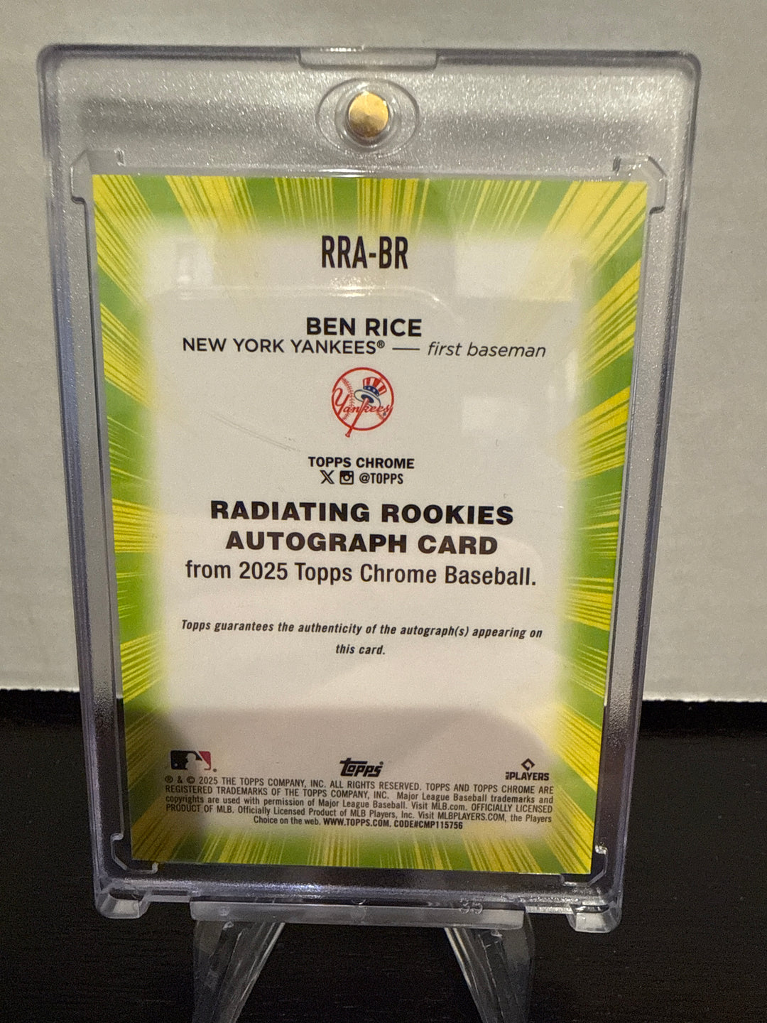 Ben Rice 2025 Topps Chrome Update Radiating Rookie Auto, 25/25