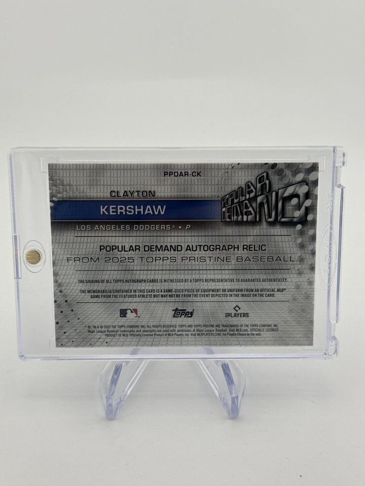 Clayton Kershaw 2025 Topps Pristine Popular Demand Auto Relic Gold Refractor, 47/50