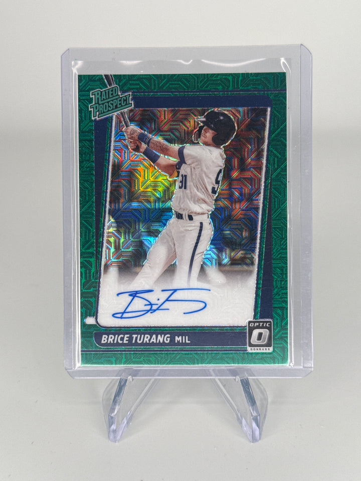Brice Turang 2021 Panini Donruss Optic Rated Prospect Green Mojo Auto, 12/65