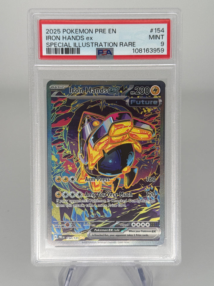 Pokemon TCG 2025 Iron Hands EX Prismatic Evolutions Special Illustration Rare, 154/131, PSA 9 Mint