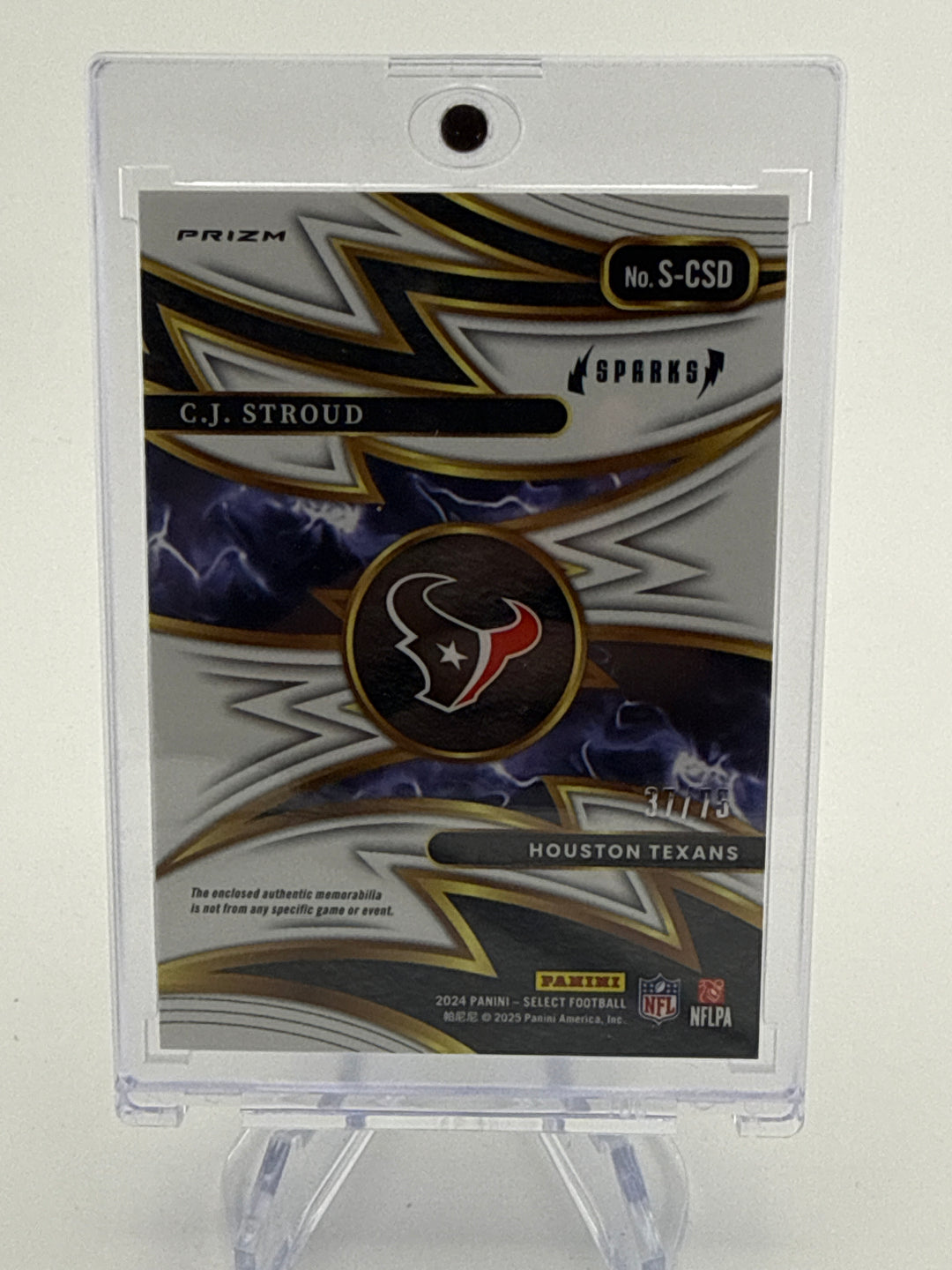 C.J. Stroud 202 Panini Select Sparks White Prizm Jersey Relic, 37/75