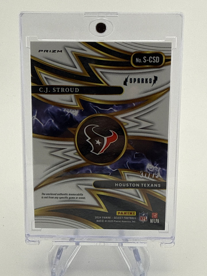 C.J. Stroud 202 Panini Select Sparks White Prizm Jersey Relic, 37/75