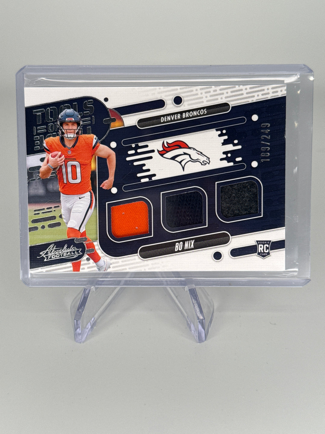 Bo Nix 2024 Panini Absolute Tools of the Trade Rookie Triple Relic, 189/249
