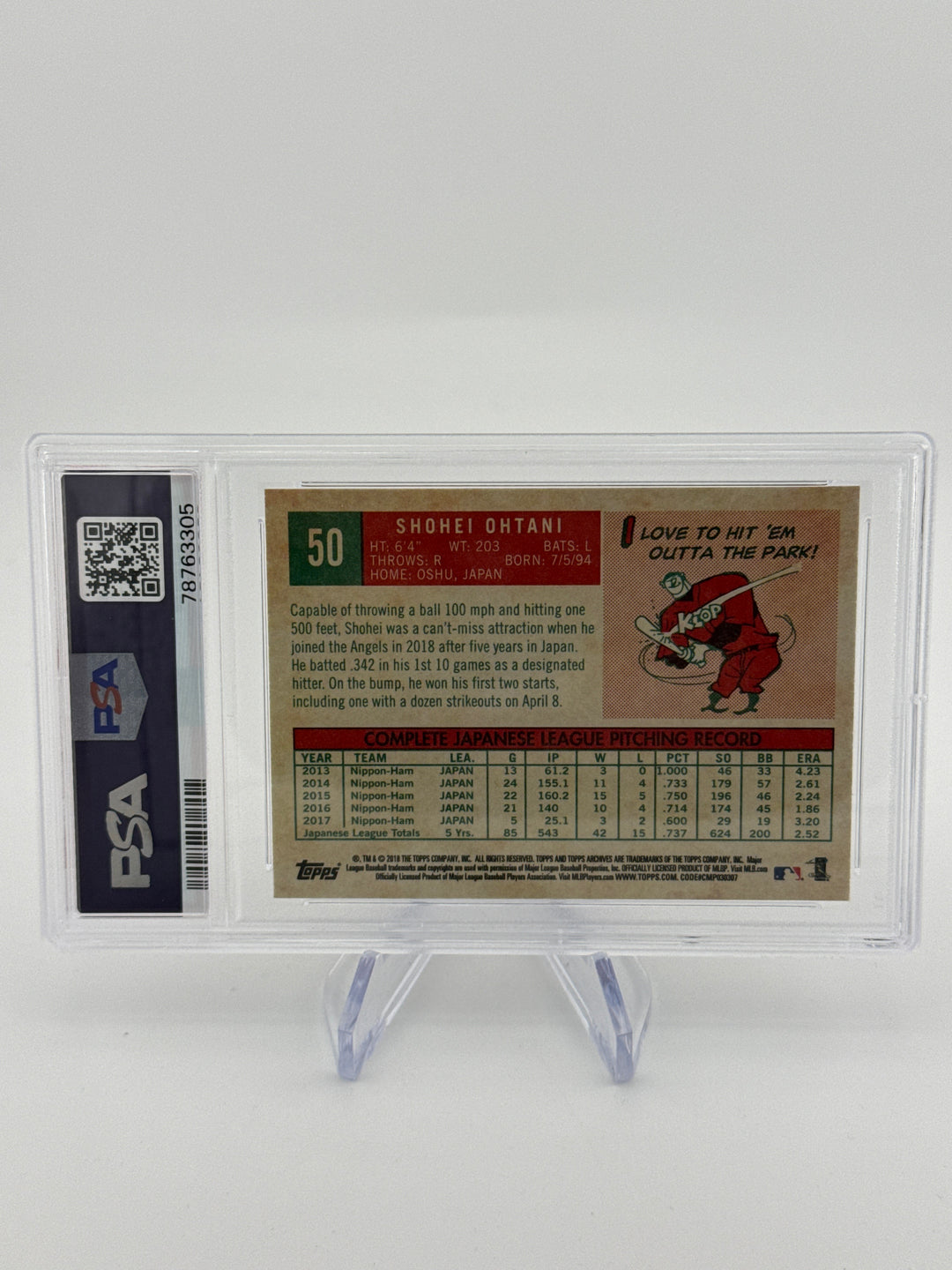 Shohei Ohtani 2018 Topps Archives Pitching Stance Rookie, PSA 10 Gem Mint